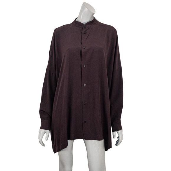 Eskandar Size 2 100% Silk Purple Eggplant Boxy Oversize Crepe Luxury Blouse - Picture 1 of 11